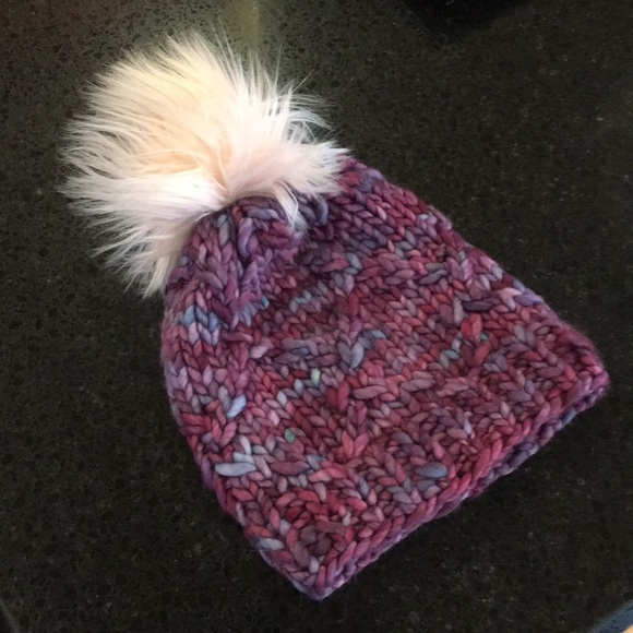 Hand Knit Merino Wool Beanie Hat With Faux Fur Pom main image 10